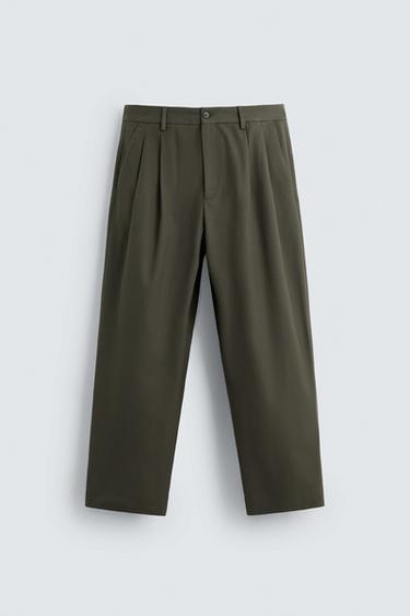 CALÇA RELAXED FIT COM PREGAS - Caqui da Zara