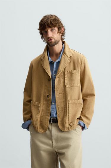 Zara RELAXED FIT WASHED BLAZER - Tobacco