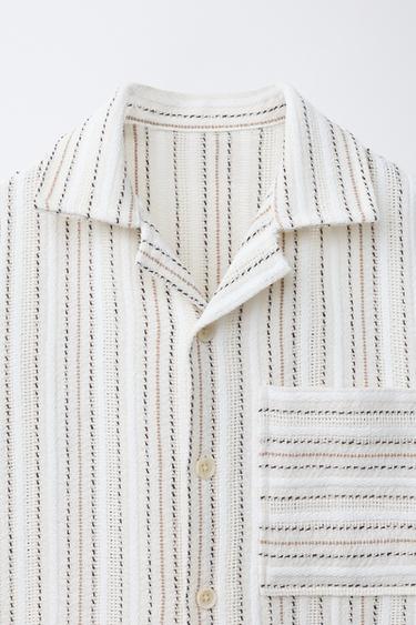 CAMISA BOWLING ESTAMPADO RAYAS - Crudo de Zara