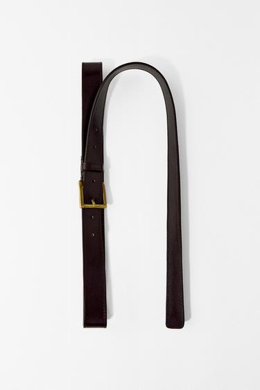 Zara EXTRA LONG 100% LEATHER BELT - Brown