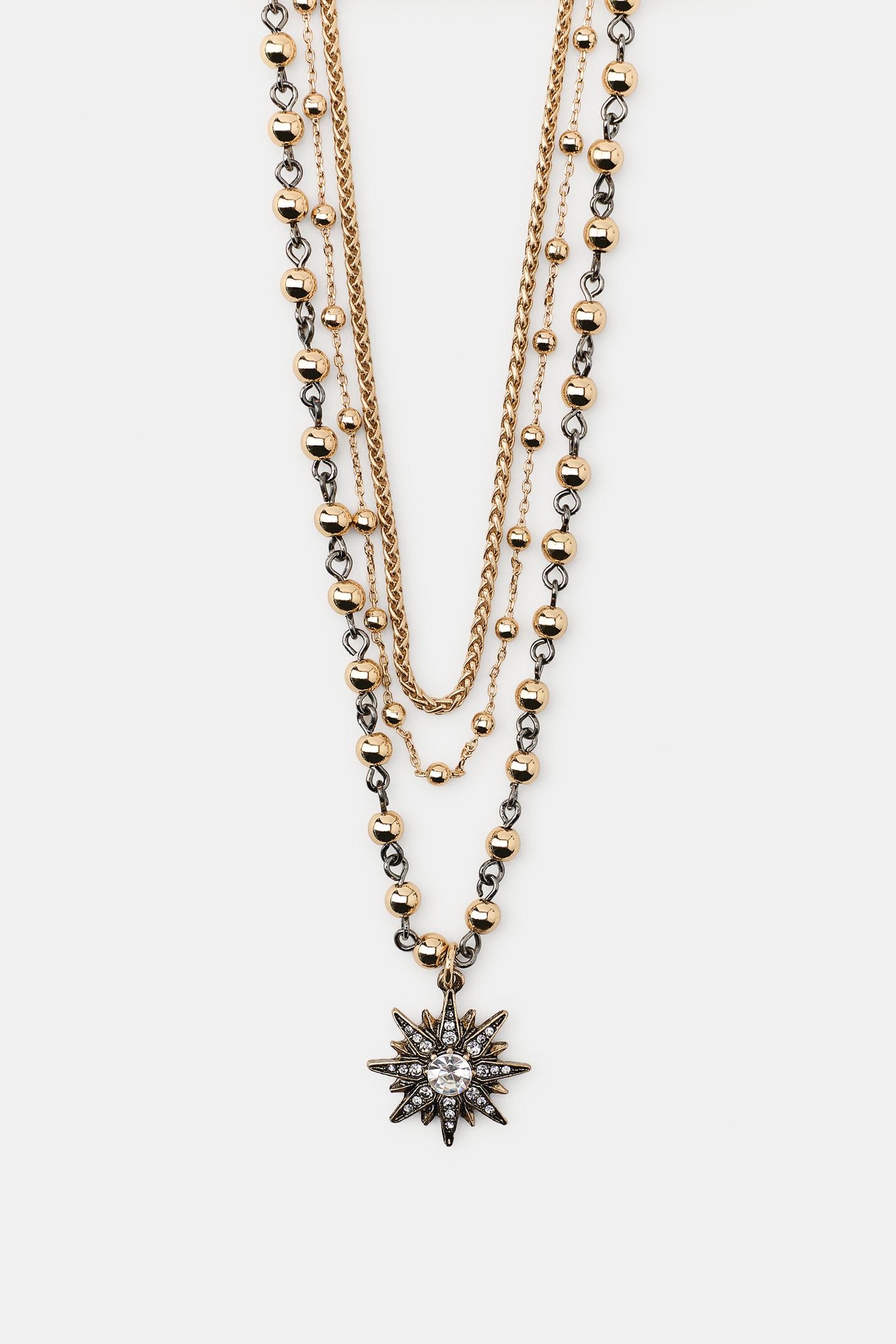 Женские колье Zara 3-PACK OF Mixed Chain Star, цвет: Золотой — фото 4