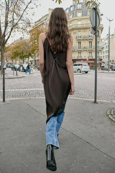 ROBE MI-LONGUE SATINÉE ASYMÉTRIQUE - Marron de Zara - Image 3