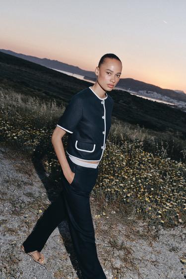 SHORT SLEEVE BLAZER WITH CONTRAST PIPING - Navy blue by Zara