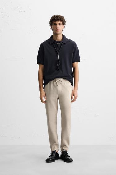 EASY CARE JOGGER WAIST TROUSERS - Sand by Zara