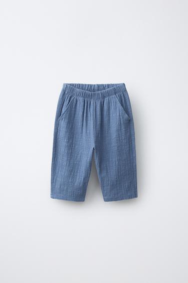 Zara TEXTURED COMBINATION PANTS - Blue - Image 0