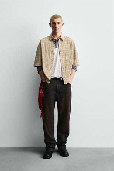 Zara CHECKERED BOXY FIT SHIRT - Mustard