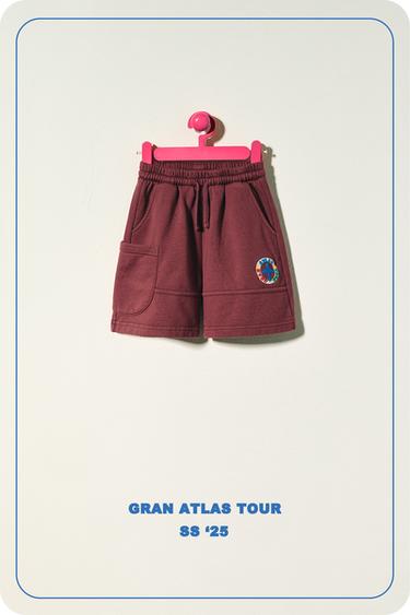 BERMUDA FELPA BORDADO - Granate de Zara