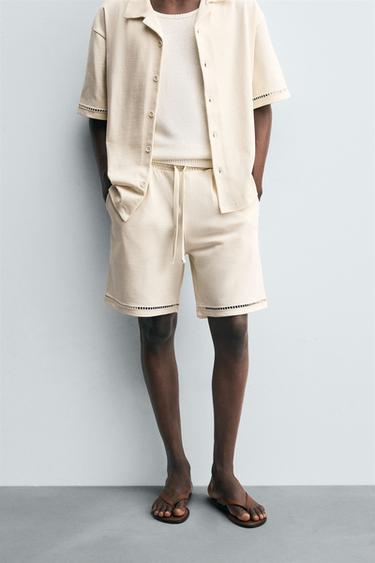 Zara 舒適鑲邊百慕達短褲 - 磨白色