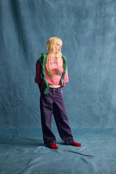 T-SHIRT COURT GARMENT DYE IMPRIMÉ FRUIT OF THE LOOM™ - Fuchsia clair de Zara