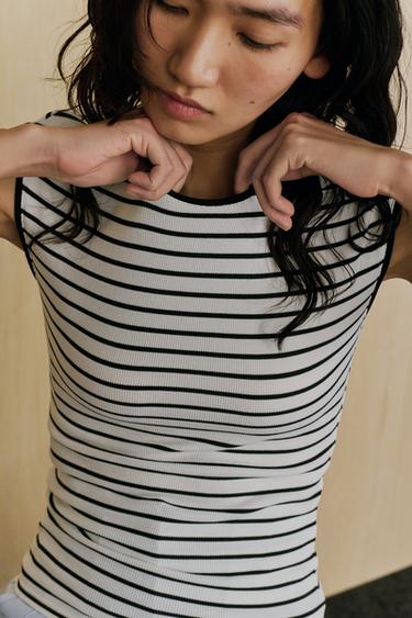 リブTシャツストライプZaraのリブTシャツ - ストライプ 