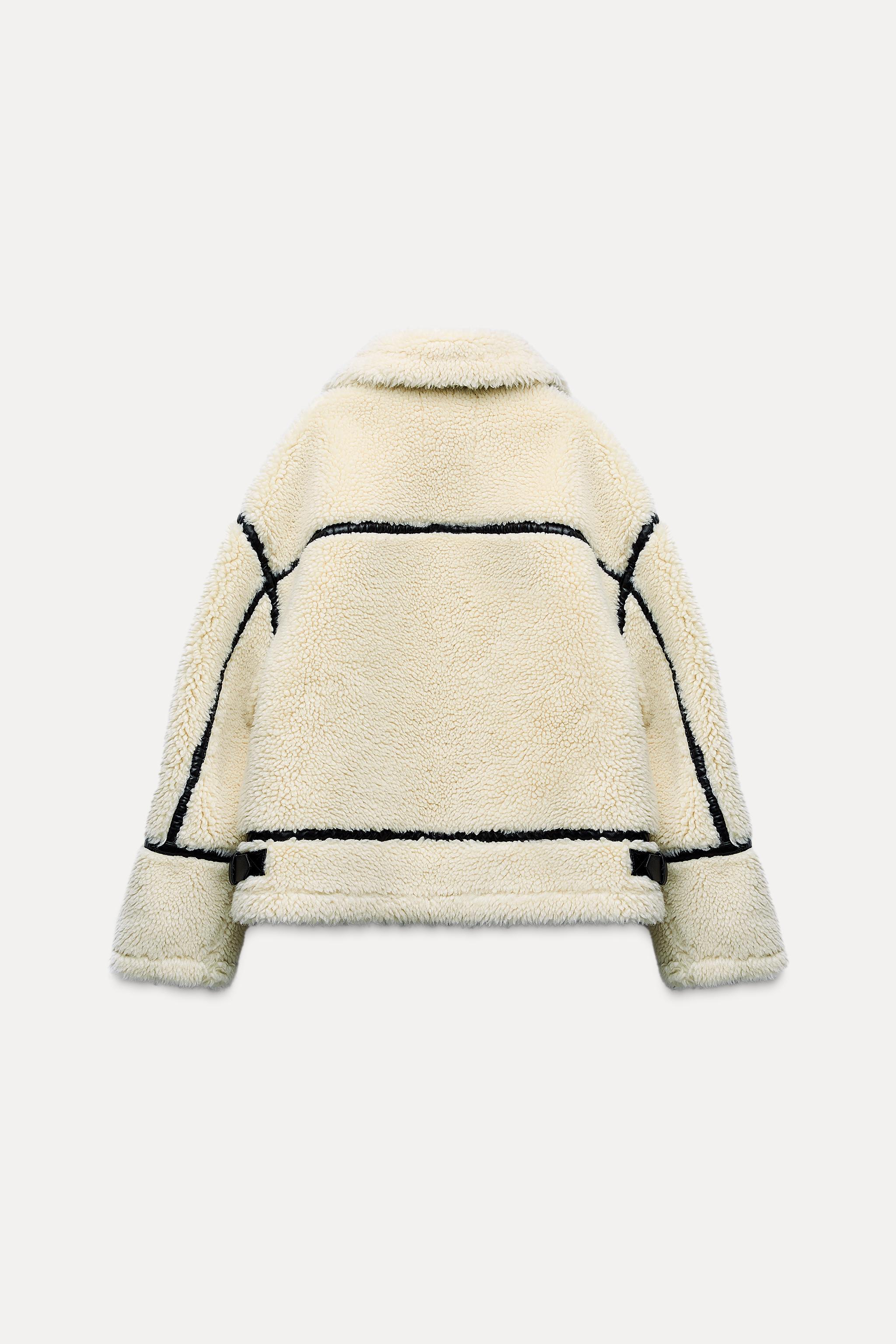 Zara Fleece Biker Jacket Zw Collection Ecru Women