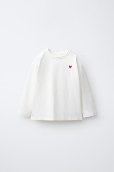PLAYERA CORAZÓN BORDADO - Blanco de Zara - Imagen 0