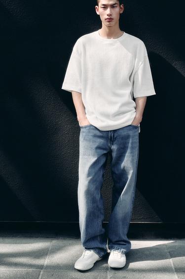TEXTURED JACQUARD T-SHIRT - Oyster-white by Zara