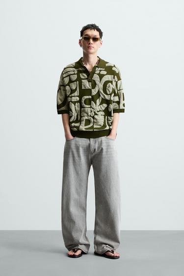 CONTRAST JACQUARD KNIT POLO SHIRT - Greens by Zara - Image 0