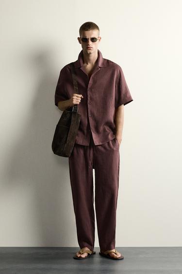 RELAXED FIT OVERHEMD VAN 100% LINNEN - Bordeaux van Zara