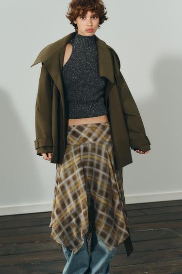 CHECK MIDI SKIRT - Khaki by Zara - Image 1
