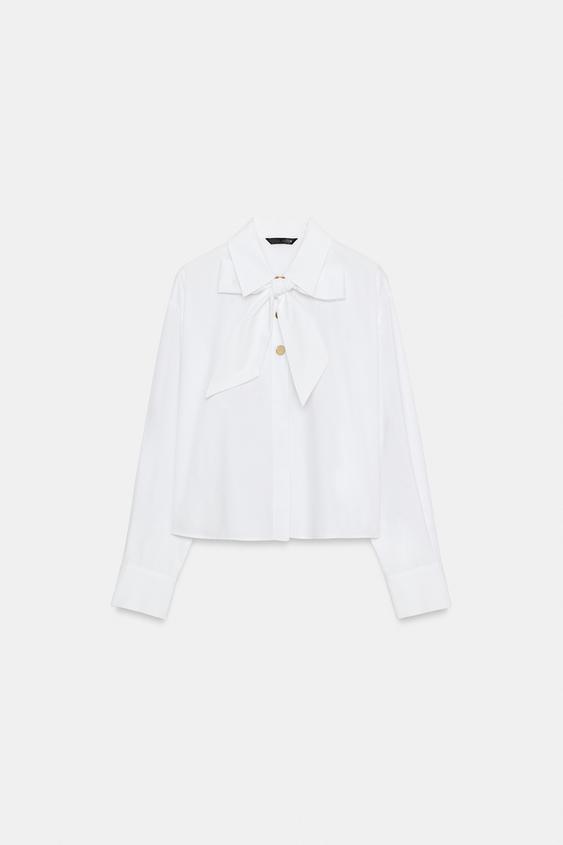 CAMISA COM LAÇO - Branco da Zara - Imagem 0