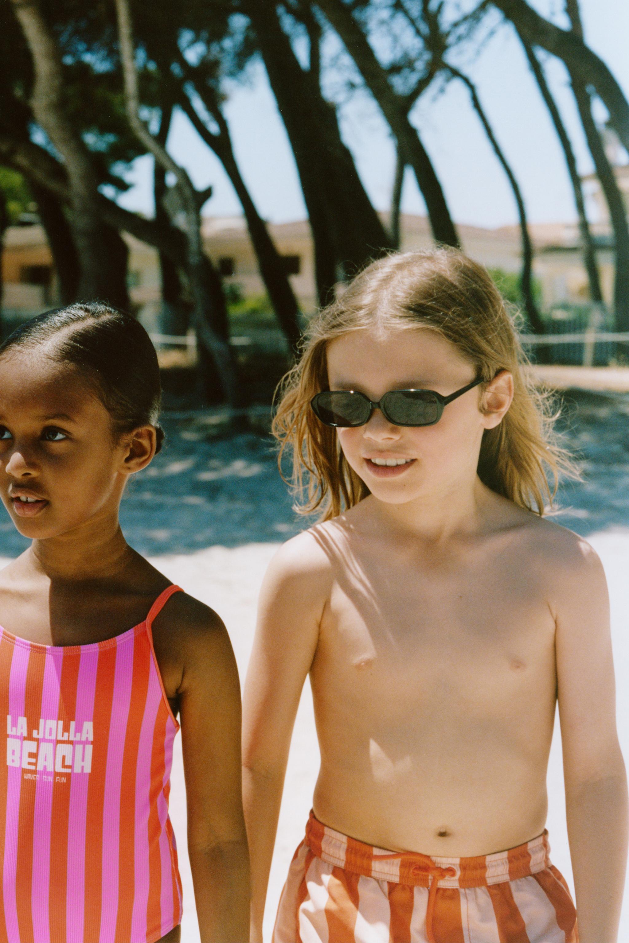 6-14 YEARS/ STRIPED SWIM SHORTS — Orange