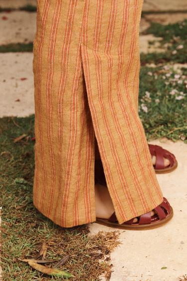 PANTALON 100 % LIN RAYÉ ÉDITION LIMITÉE - Orange / Jaune de Zara - Image 4