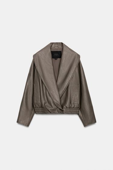 ZW COLLECTION LEATHER EFFECT DOUBLE-BREASTED JACKET - Grey by Zara - Image 0