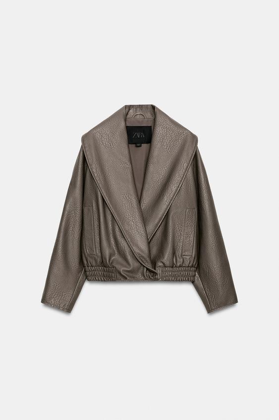 ZW COLLECTION LEATHER EFFECT DOUBLE-BREASTED JACKET - Grey by Zara - Image 0