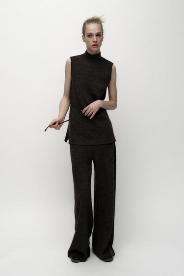 SOFT-PIQUÉ-TOP MIT PERKINS-KRAGEN - Braun meliert von Zara - Bild 0