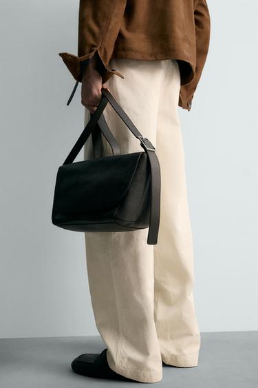 LEATHER CROSSBODY BAG - Brown by Zara - Image 1