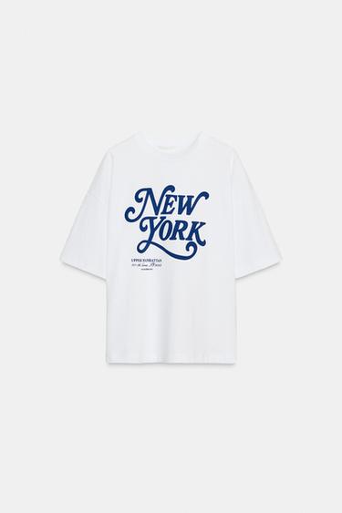 SHORT SLEEVE T-SHIRT WITH SLOGAN - White by Zara