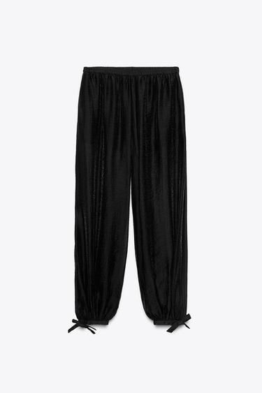 ZW COLLECTION TIE HEM BLOOMER TROUSERS - Black by Zara - Image 3