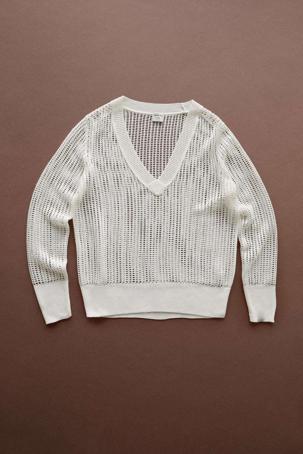 V-neck cutwork sweater - STUDIO — White
