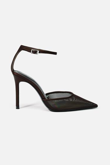 СЕТЧАТЫЕ ТУФЛИ НА ВЫСОКОМ КАБЛУКЕ — КОРИЧНЕВЫЙ от Zara