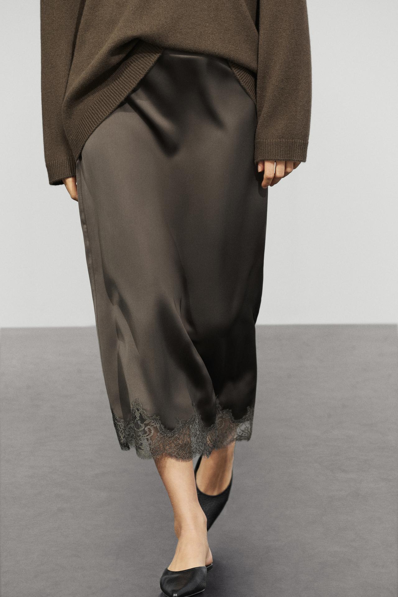 Satin lace midi skirt — 459