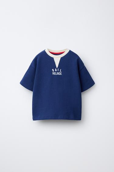 EMBROIDERED SLOGAN T-SHIRT - Ink blue by Zara - Image 0