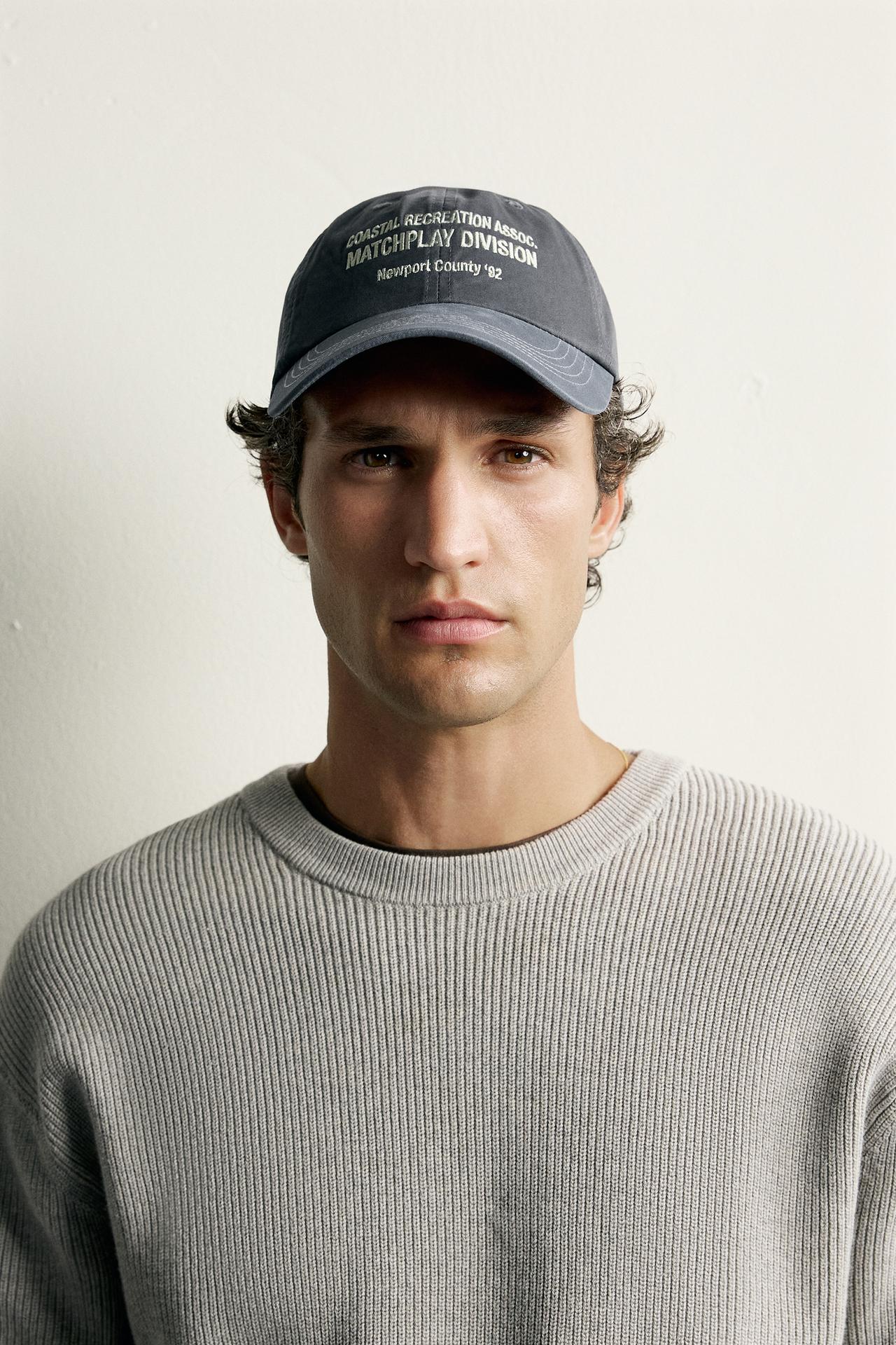 WASHED EMBROIDERED CAP — Gray