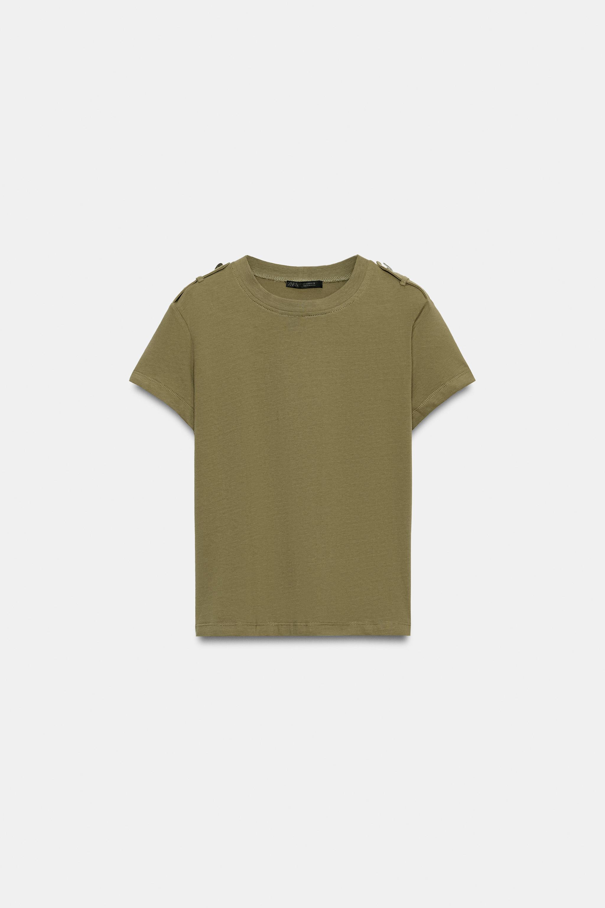 Женские футболки Zara BUTTON-TAB T-SHIRT — фото 6