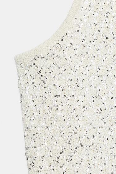 TOP EN MAILLE PAILLETTES ET FIL MÉTALLISÉ - Écru de Zara - Image 7