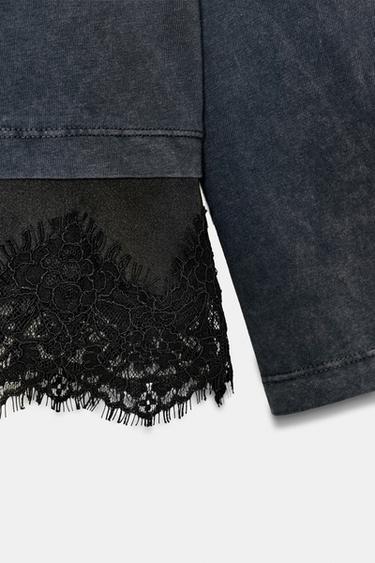 T-SHIRT BIMATIÈRE DENTELLE - Noir de Zara - Image 7