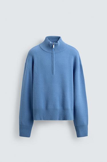 Zara BOXY FIT TEXTURED JUMPER - Blue