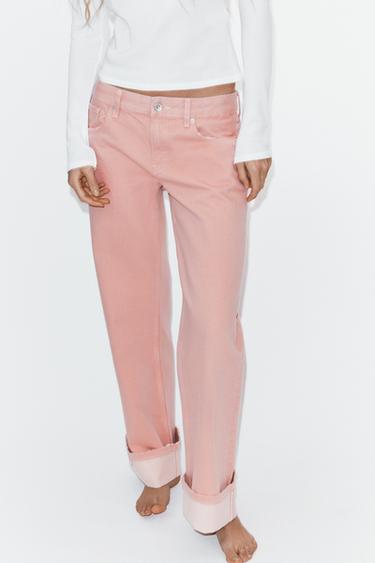 TRF LOW-RISE LOOSE FOLDED JEANS - Pink by Zara