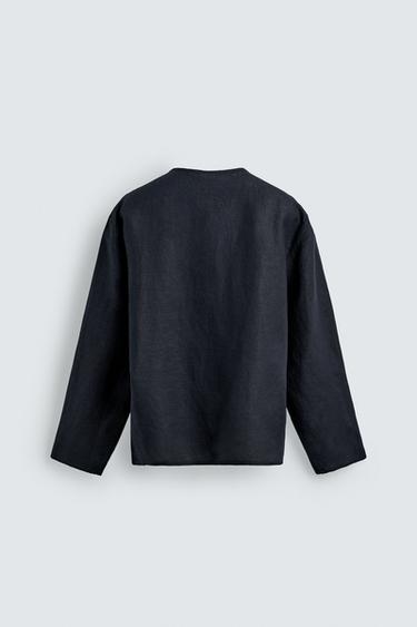CHEMISE COL TUNISIEN 100% CHANVRE - Bleu marine foncé de Zara - Image 8