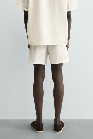 REGULAR FIT HEMP - COTTON BERMUDA SHORTS - White by Zara - Image 2