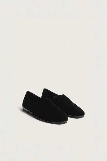 VELVET-EFFECT LOAFERS — Black 1