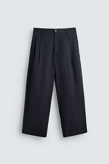 PANTALÓN PLIEGUES RELAXED FIT - Marino oscuro de Zara