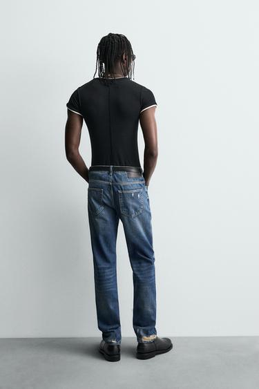 RIPPED SLIM FIT JEANS - Mid-blue by Zara - Image 2