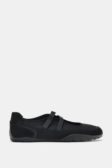 Zara DOUBLE STRAP CONTRAST BALLET FLATS - Black