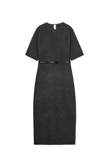 MIDI DRESS WITH BELT - Grey by Zara