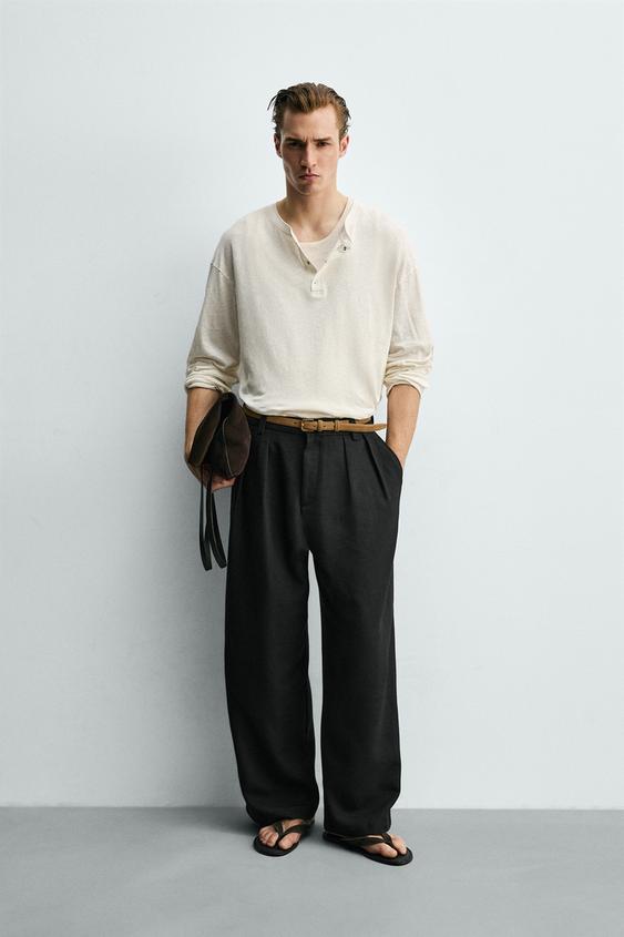 COTTON - LINEN HENLEY T-SHIRT from Zara - $59.90