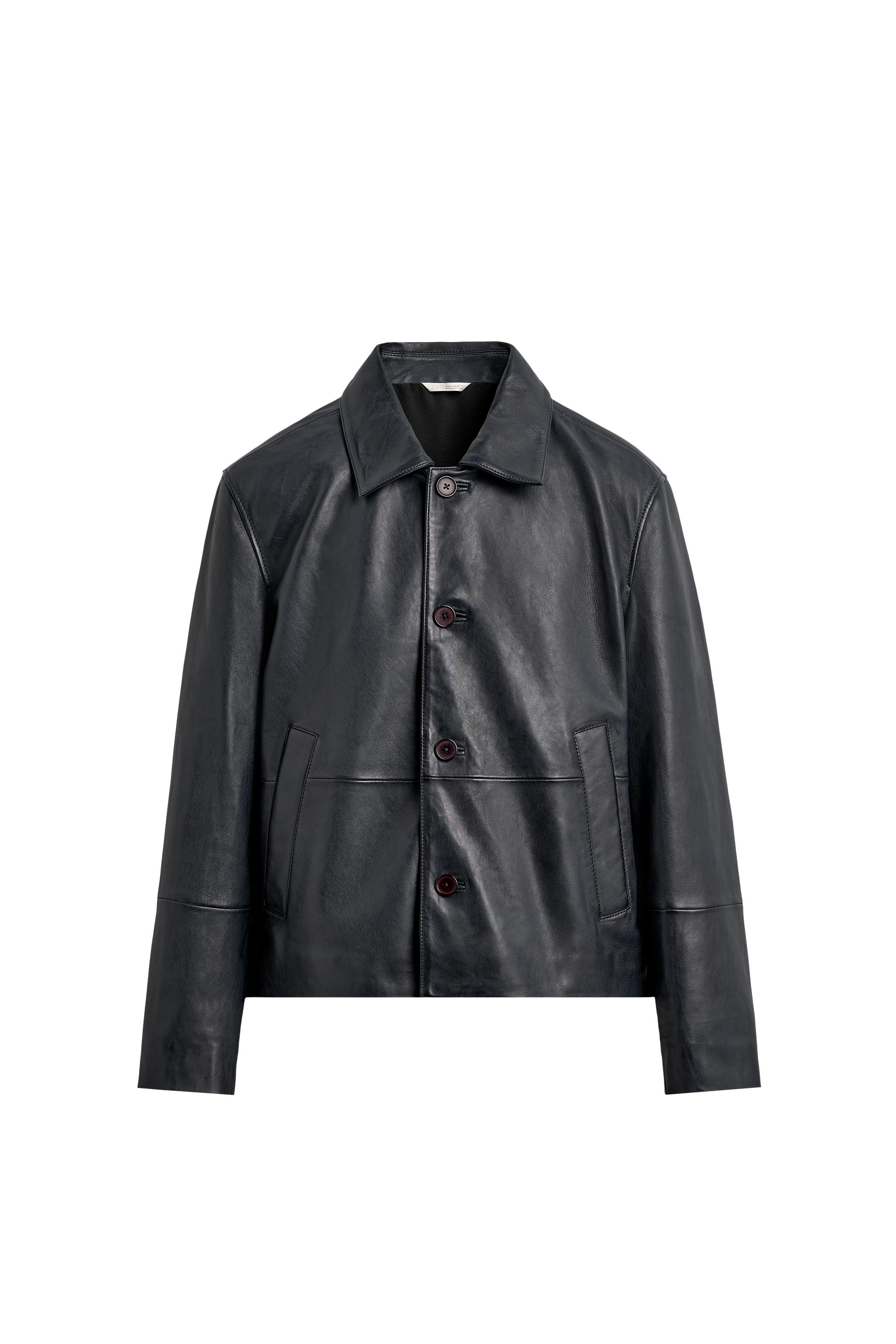 zara リアルレザー　ライダース　革ジャン　Sサイズ　ボクシーフィット ZARA］ボクシーフィットレザー ジャケット (ZARA/レザージャケット