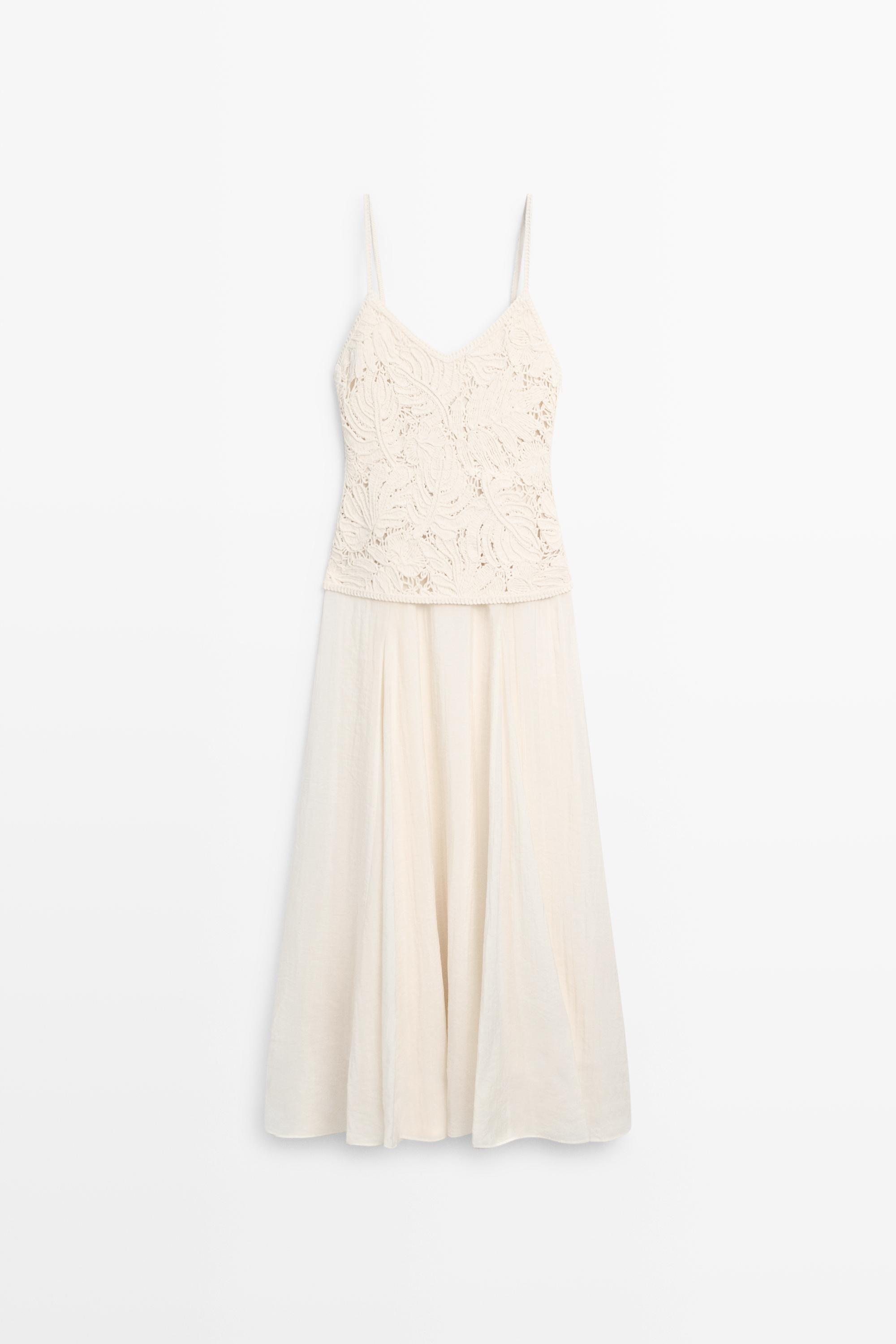 Long dress with contrast crochet detail
