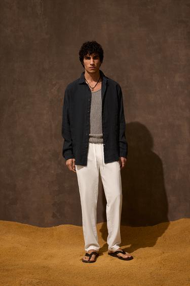 PANTALÓN RELAXED FIT ALGODÓN - LINO - Blanco roto de Zara